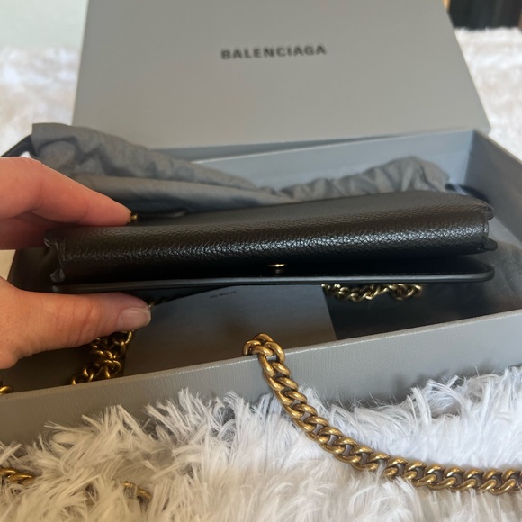 COPY - NWT Balenciaga Everyday Continental Black Leather Logo Wallet w Gold Cha… - Picture 9 of 12
